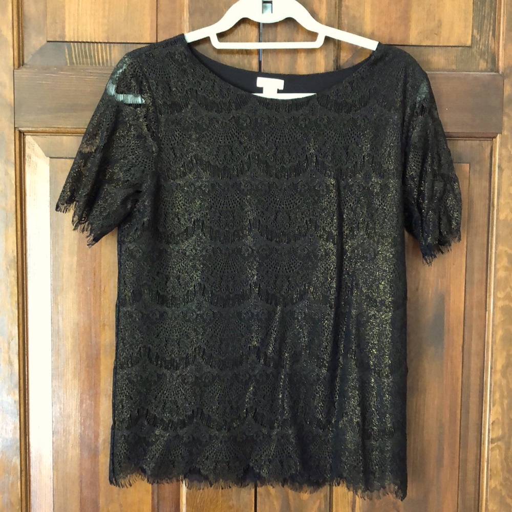 Black lace blouse with hint of gold shimmer